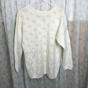 Vintage Knit Maven Sweater Pointelle Ivory Off White Top Made in USA